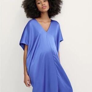 Hatch Maternity Riviera Satin V Neck Kaftan Formal Maxi Dress Blue Iris One Size